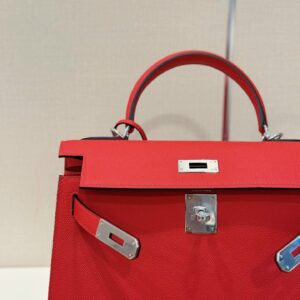Túi Xách Hàng Hiệu Hermes Kelly Da Epson Màu Đỏ 28cm (2)