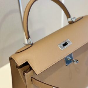 Túi Xách Hàng Hiệu Hermes Kelly Da Epson Màu Nâu Khóa Bạc 28cm (2)