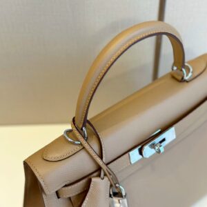 Túi Xách Hàng Hiệu Hermes Kelly Da Epson Màu Nâu Khóa Bạc 28cm (2)
