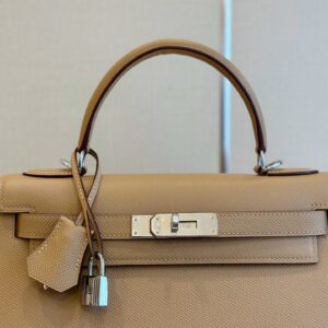 Túi Xách Hàng Hiệu Hermes Kelly Da Epson Màu Nâu Khóa Bạc 28cm (2)