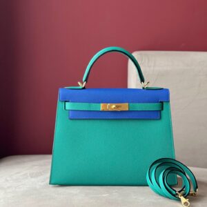 Túi Xách Nữ Hermes Kelly Da Epsom Mix 2 Màu Xanh Replica 11 28cm (2)