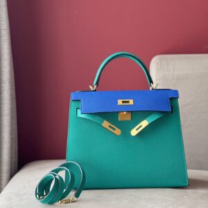 Túi Xách Nữ Hermes Kelly Da Epsom Mix 2 Màu Xanh Replica 11 28cm (2)