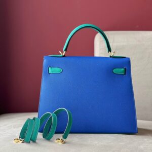 Túi Xách Nữ Hermes Kelly Da Epsom Mix 2 Màu Xanh Replica 11 28cm (2)