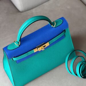 Túi Xách Nữ Hermes Kelly Da Epsom Mix 2 Màu Xanh Replica 11 28cm (2)