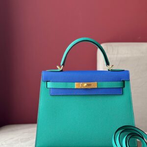 Túi Xách Nữ Hermes Kelly Da Epsom Mix 2 Màu Xanh Replica 11 28cm (2)
