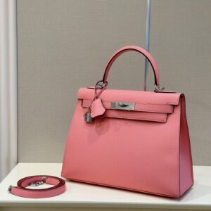 Túi Xách Nữ Hermes Kelly Da Epson Replica 11 Màu Hồng Khóa Bạc 28cm (2)