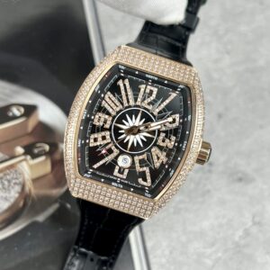 Franck Muller V45 Replica Cao Cấp Màu Đen Đính Đá Vỏ Vàng 45mm (2)