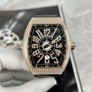 Franck Muller V45 Replica Cao Cấp Màu Đen Đính Đá Vỏ Vàng 45mm (2)