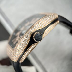 Franck Muller V45 Replica Cao Cấp Màu Đen Đính Đá Vỏ Vàng 45mm (2)