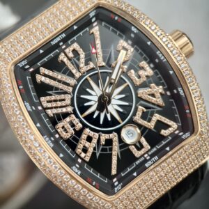 Franck Muller V45 Replica Cao Cấp Màu Đen Đính Đá Vỏ Vàng 45mm (2)