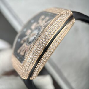 Franck Muller V45 Replica Cao Cấp Màu Đen Đính Đá Vỏ Vàng 45mm (2)
