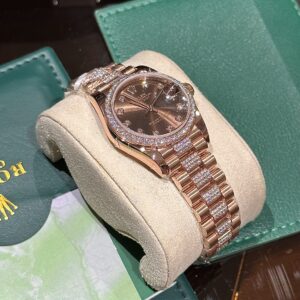 Rolex DateJust Nữ Bọc Vàng Hồng Đính Moissanite Mặt Chocolate (3)