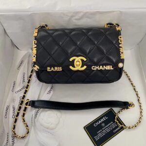 Túi Xách Cao Cấp Chanel Charm Nữ Màu Đen Khóa Vàng 21cm (2)