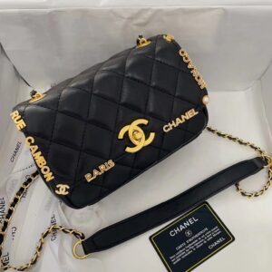Túi Xách Cao Cấp Chanel Charm Nữ Màu Đen Khóa Vàng 21cm (2)