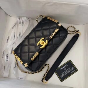 Túi Xách Cao Cấp Chanel Charm Nữ Màu Đen Khóa Vàng 21cm (2)