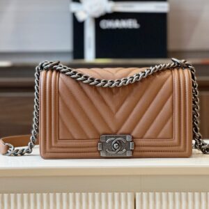 Túi Xách Chanel Boy Medium Vân Chữ V Replica 11 Cao Cấp Màu Nâu 25cm (2)