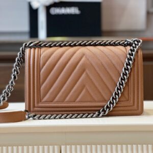 Túi Xách Chanel Boy Medium Vân Chữ V Replica 11 Cao Cấp Màu Nâu 25cm (2)