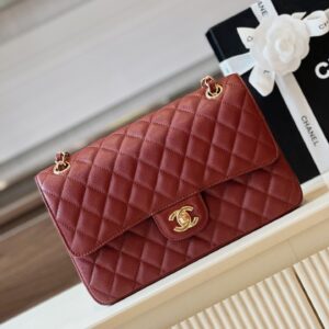 Túi Xách Chanel Classic Hand Bag Like Ạuth Cao Cấp Màu Đỏ Mận 25cm (2)