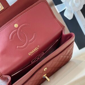 Túi Xách Chanel Classic Hand Bag Like Ạuth Cao Cấp Màu Đỏ Mận 25cm (2)