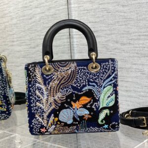 Túi Xách Dior Lady Đính Cườm Like Auth Khóa Vàng 24cm (2)