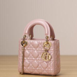 Túi Xách Dior Lady Rep 11 Cao Cấp Nữ Màu Hồng Khóa Vàng 17cm (2)