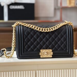 Túi Xách Nữ Chanel Boy Medium Rep 11 Cao Cấp Màu Đen Khóa Vàng 25cm (2)