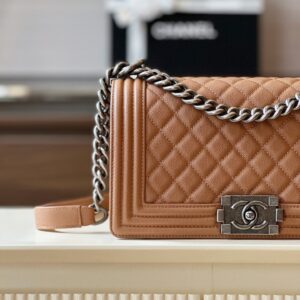 Túi Xách Nữ Chanel Boy Medium Rep 11 Cao Cấp Màu Nâu 25cm (2)