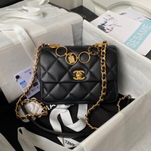 Túi Xách Nữ Chanel Xích Charm Replica 11 Cao Cấp Màu Đen 13x17x6cm (2)