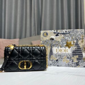 Túi Xách Nữ Dior Caro Like Auth Màu Đen Chất Da Bóng 25.5x15 (2)