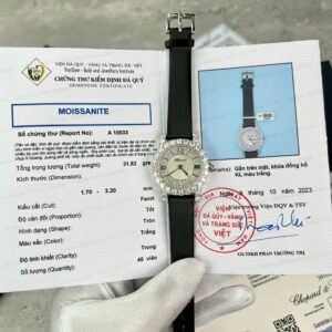 Chopard Đính Kim Cương Moissanite Siêu Cấp Mặt Tròn Dây Da 34mm (1)