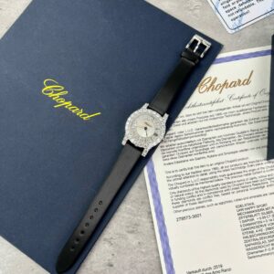 Chopard Đính Kim Cương Moissanite Siêu Cấp Mặt Tròn Dây Da 34mm (1)