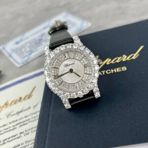 Chopard Đính Kim Cương Moissanite Siêu Cấp Mặt Tròn Dây Da 34mm (1)