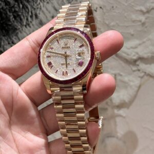 Rolex Day-Date Đính Moissanite Ruby Đỏ Baguette Bọc Vàng 18K 40mm (2)