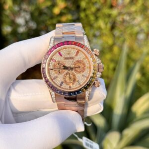 Rolex Daytona Chế Tác Bọc Vàng Độ Moissanite Sapphire Replica 40mm (5)