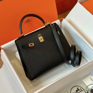 Túi Hermes Kelly Da Epsom Rep 11 Nữ Khóa Vàng Màu Đen 25cm (2)