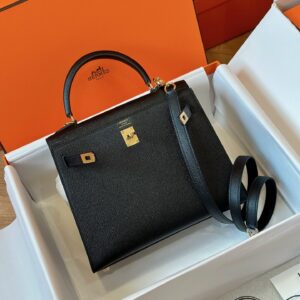Túi Hermes Kelly Da Epsom Rep 11 Nữ Khóa Vàng Màu Đen 25cm (2)