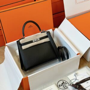 Túi Nữ Hermes Kelly Da Epsom Like Auth Khóa Bạc Màu Đen 25cm (2)