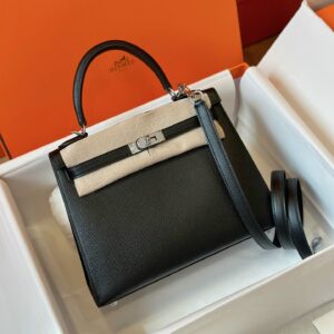 Túi Nữ Hermes Kelly Da Epsom Like Auth Khóa Bạc Màu Đen 25cm (2)