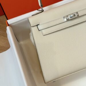 Túi Nữ Hermes Kelly Da Epsom Like Auth Khóa Vàng Màu Trắng 25cm (2)