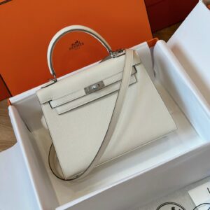 Túi Nữ Hermes Kelly Da Epsom Like Auth Khóa Vàng Màu Trắng 25cm (2)