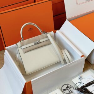 Túi Nữ Hermes Kelly Da Epsom Like Auth Khóa Vàng Màu Trắng 25cm (2)
