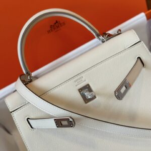 Túi Nữ Hermes Kelly Da Epsom Like Auth Khóa Vàng Màu Trắng 25cm (2)