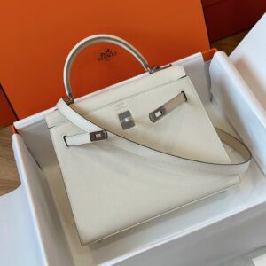 Túi Nữ Hermes Kelly Da Epsom Like Auth Khóa Vàng Màu Trắng 25cm (2)