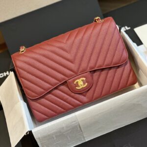 Túi Xách Chanel Classic Jumbo Da Hạt Carvia Like Auth Màu Đỏ 30cm (2)