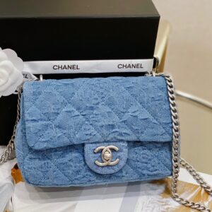 Túi Xách Chanel Flap Vải Casvan Nữ Like Auth Màu Xanh 19cm (2)