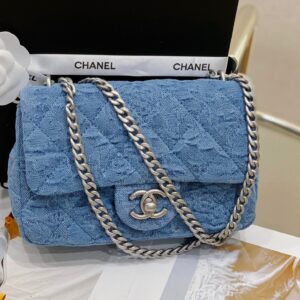 Túi Xách Chanel Flap Vải Casvan Nữ Like Auth Màu Xanh 19cm (2)