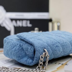 Túi Xách Chanel Flap Vải Casvan Nữ Like Auth Màu Xanh 19cm (2)