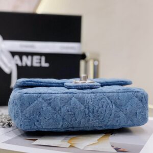 Túi Xách Chanel Flap Vải Casvan Nữ Like Auth Màu Xanh 19cm (2)