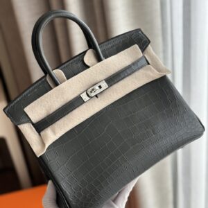Túi Xách Hermes Birkin Da Cá Sấu Khâu Tay Màu Đen Siêu Cấp 25cm (3)