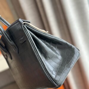 Túi Xách Hermes Birkin Da Cá Sấu Khâu Tay Màu Đen Siêu Cấp 25cm (3)